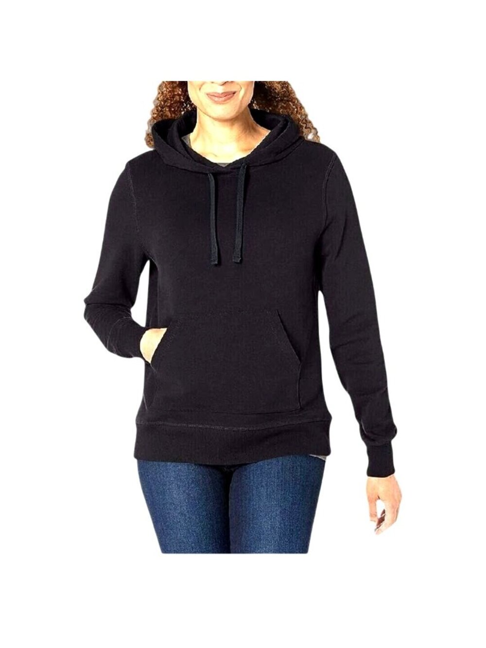 AMAZON ESSENTIALS- WOMEN BLACK PULLOVER SWEATSHIRT FRONT KANGAROO POCKET SIZE M